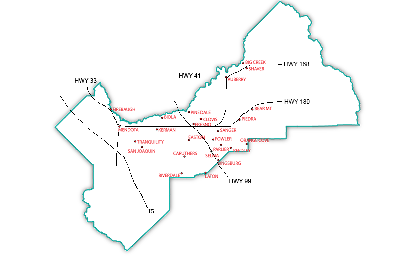 Fresno County Public Library Map of Fresno County