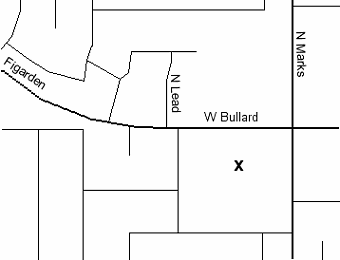 Fig Garden Regional Library is n the shopping center at the southwest corner of Marks Avenue and Bullard Avenue next door to Hobby Town.