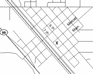 Fowler Branch is between Merced Street and Main Street, between 6th Street and 7th Street.