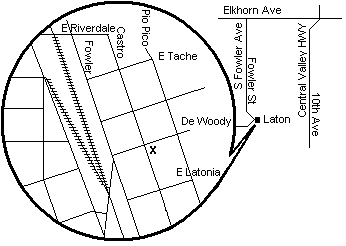 Laton Branch is at the southeast corner of Dewoody Street and Castro Street.