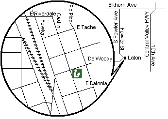 Laton Branch is at the southeast corner of Dewoody Street and Castro Street.