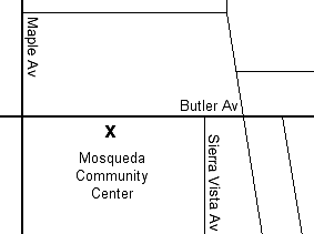 Mosqueda branch library is just east of Maple and just south of Butler in the Mosqueda Community Center.