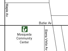 Mosqueda branch library is just east of Maple and just south of Butler in the Mosqueda Community Center.