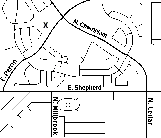 Woodward Park Regional Library is at the southwest corner of Champlain and Perrin, across the street from the Washington Square shopping center.