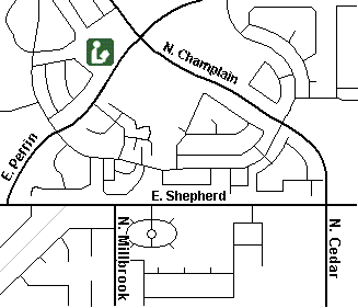 Woodward Park Regional Library is at the southwest corner of Champlain and Perrin, across the street from the Washington Square shopping center.